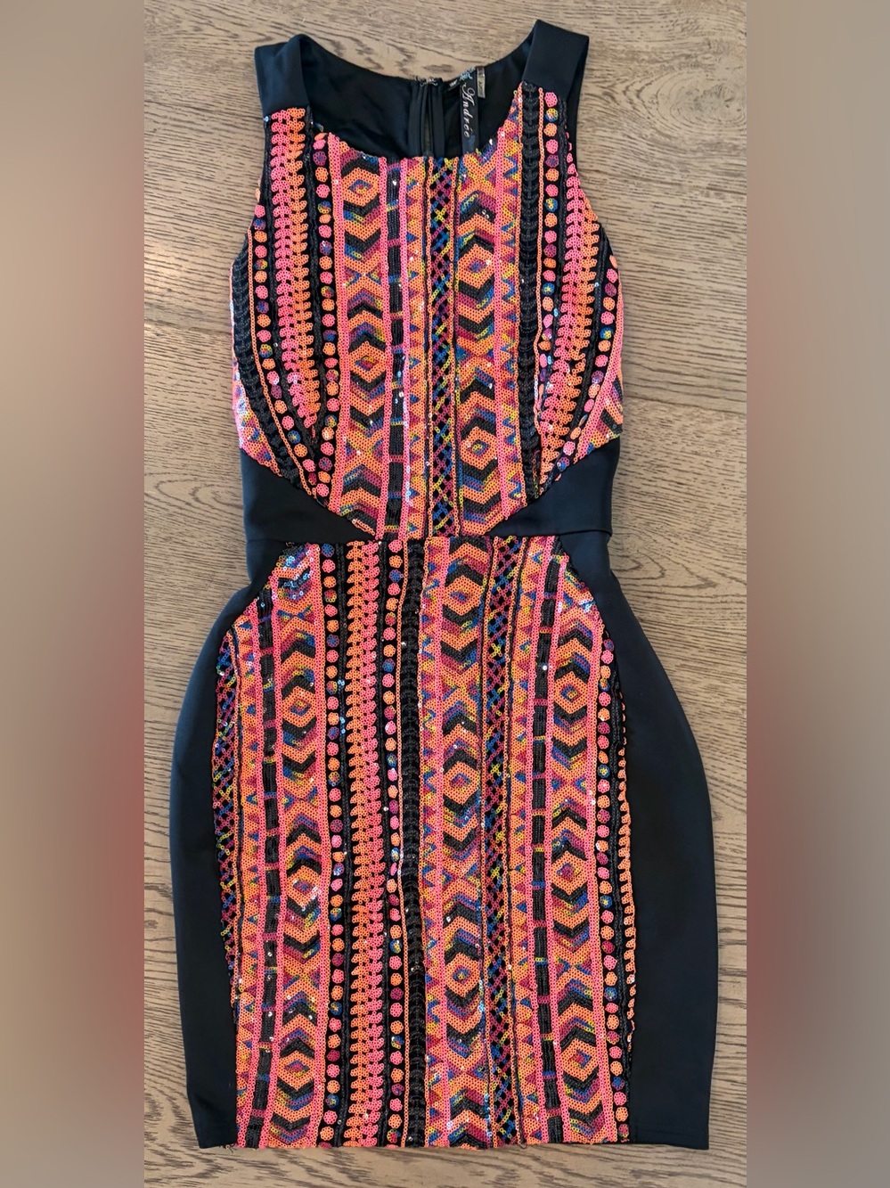 NWOT Multi Colored Sequined Embellished Black Dress